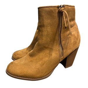 Diba Tan Textile Faux Suede Stacked Block Heel Booties Heeled Ankle Boots 9M